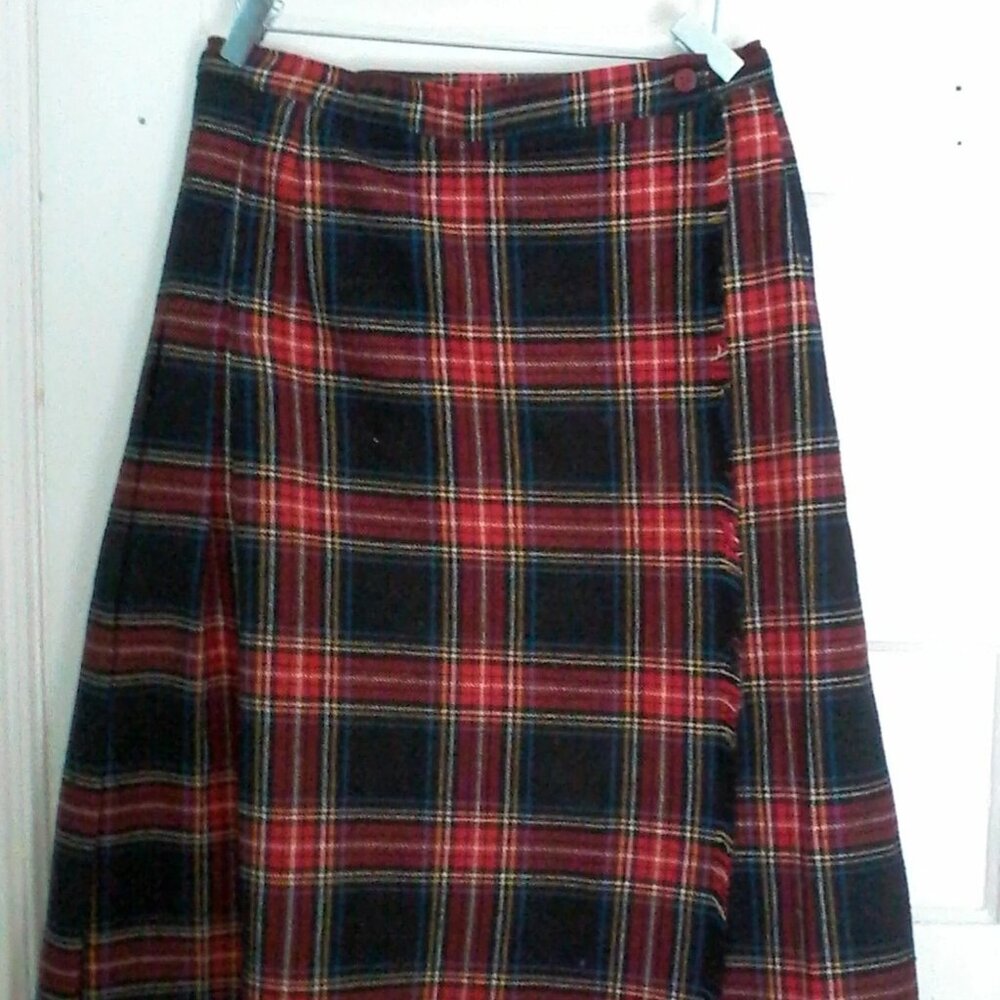 Vintage Red Tartan Plaid Kilt Skirt